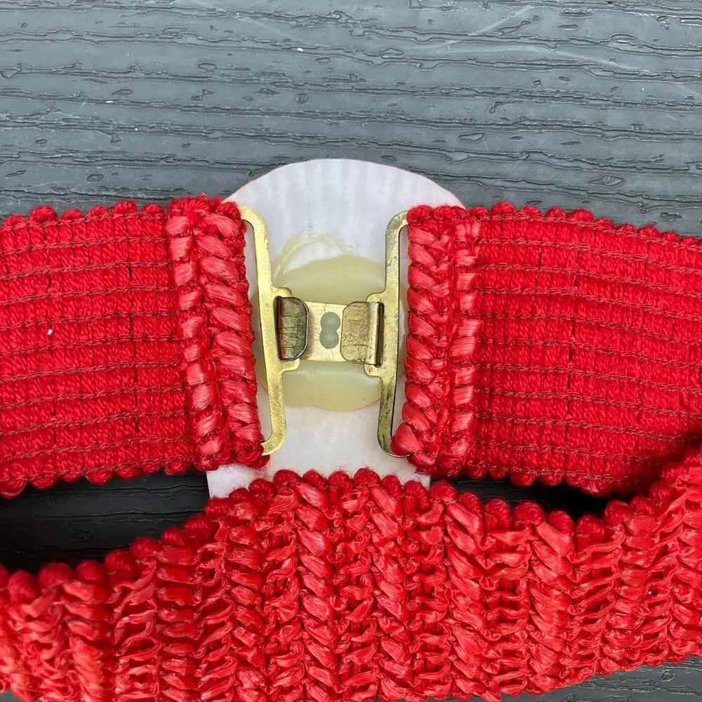 Vintage red seashell waist belt, bohemian coastal summer beachy
